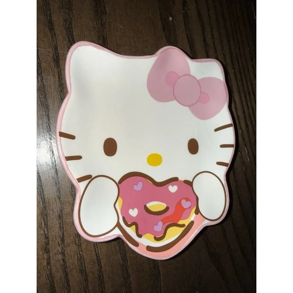 Sanrio Hello Kitty Heart Donut Trinket Tray Dish Ceramic For Jewelry Rings
